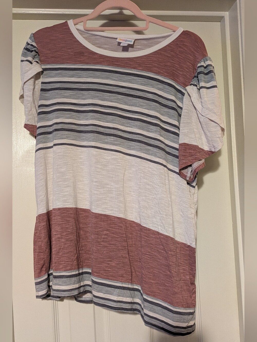 LuLaRoe Striped Tee ( DustyRose,White Gray,)